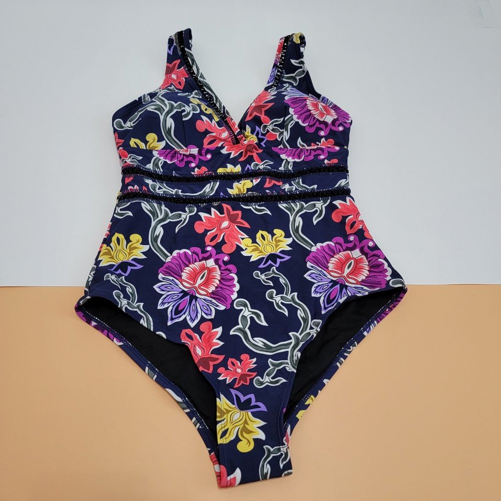 Women One Piece swimsuit Plunge V Neck size Small NWOT